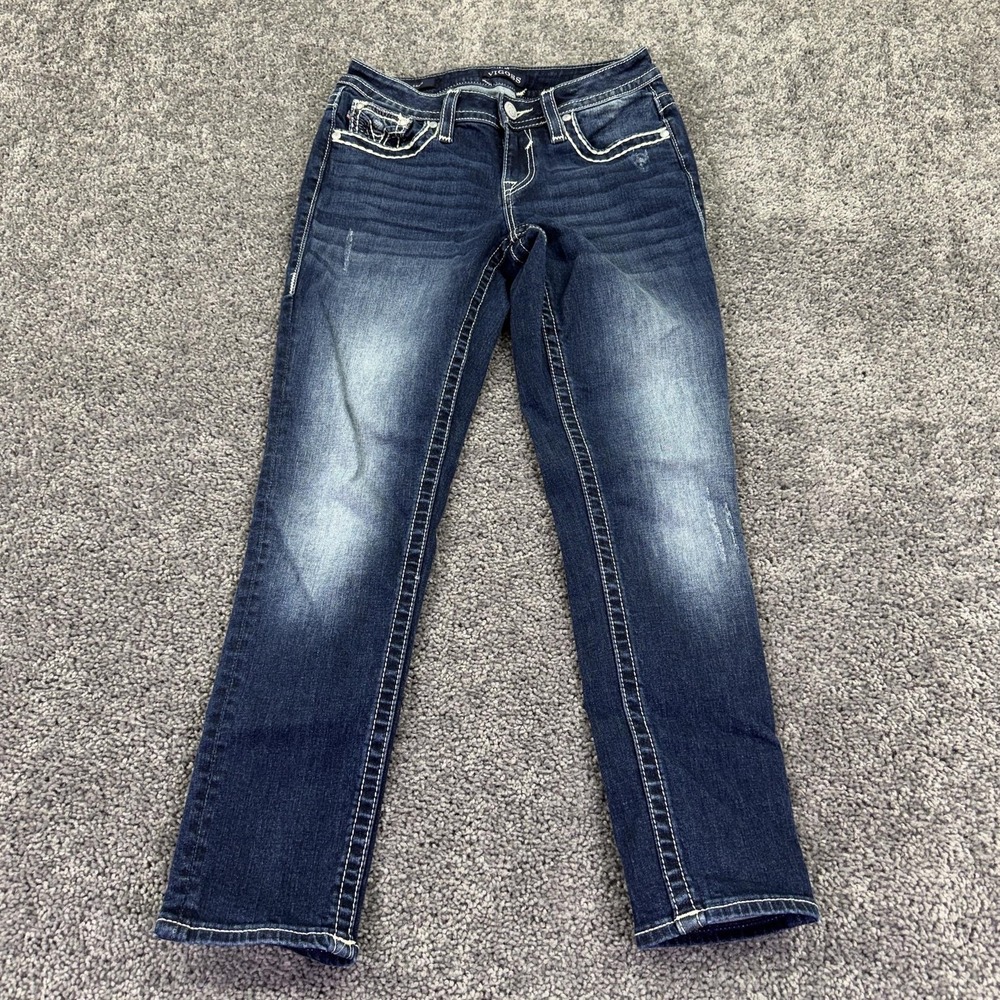 Vigoss Jeans Womens 2 Blue Capri Heritage Fit Medium Wash Stretch Embroidered